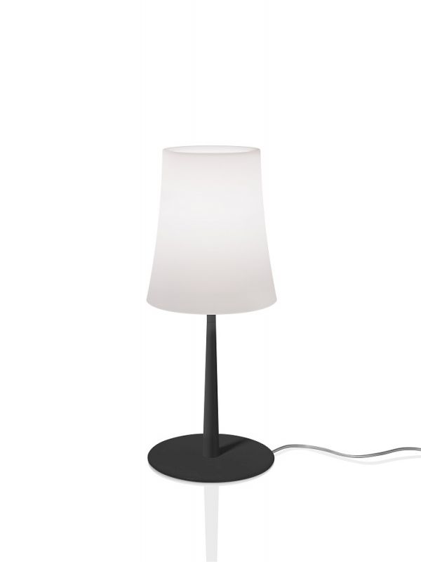Birdie Easy Tavolo Tischleuchte von Foscarini in Schwarz mit weißem Lampenschirm. Tischlampe für Innenräume.